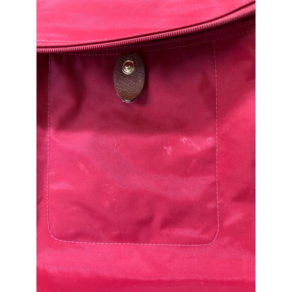 Longchamp Le Pliage Original Backpack Brown Red Nylon Leather Travel Bag Logo - Picture 7 of 15